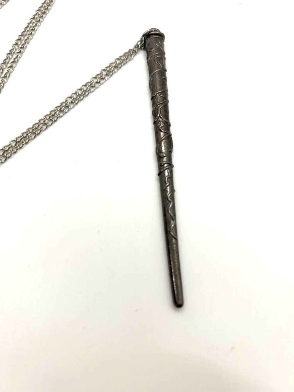 Magic Wand Necklace Silvertone Vine Leaf Pendant Wizard Witch Cosplay Costume - Picture 5 of 9